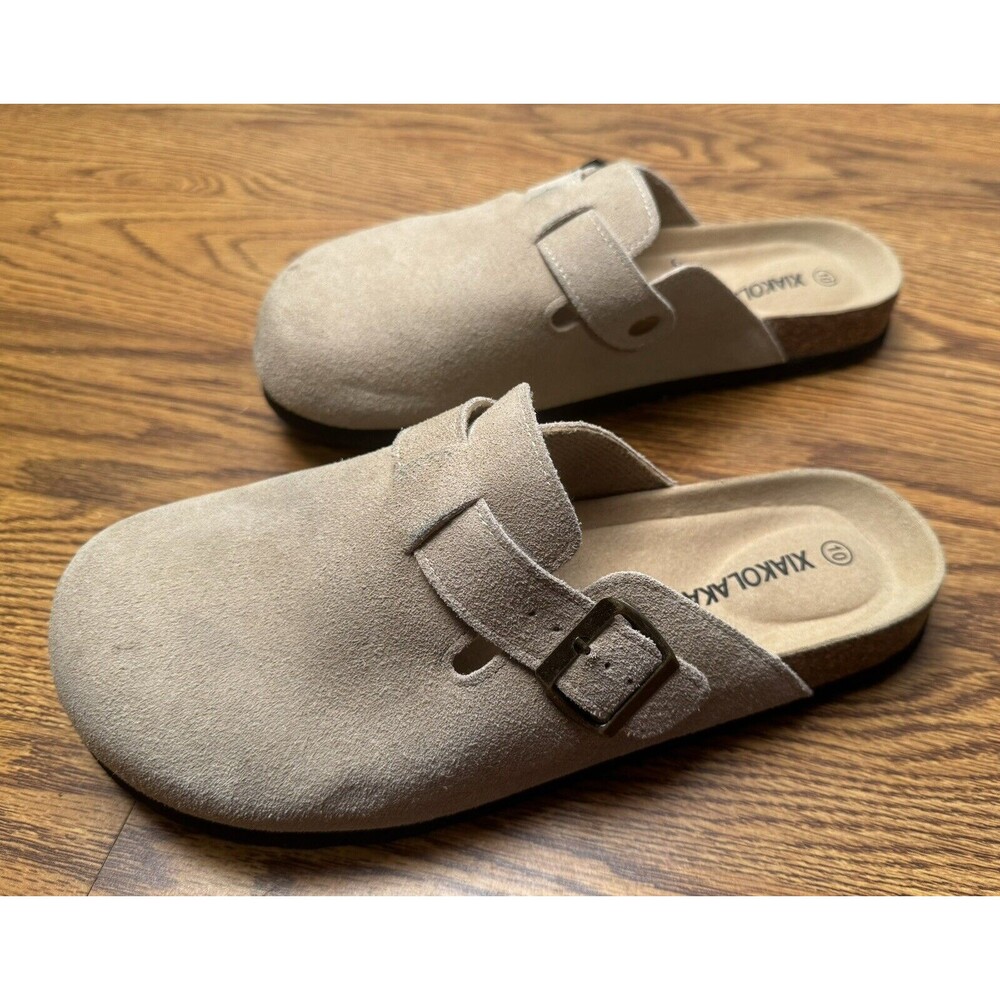Xiakolaka Women’s Suede Clogs w/ Adjustable‎ Buckle Strap, US 10